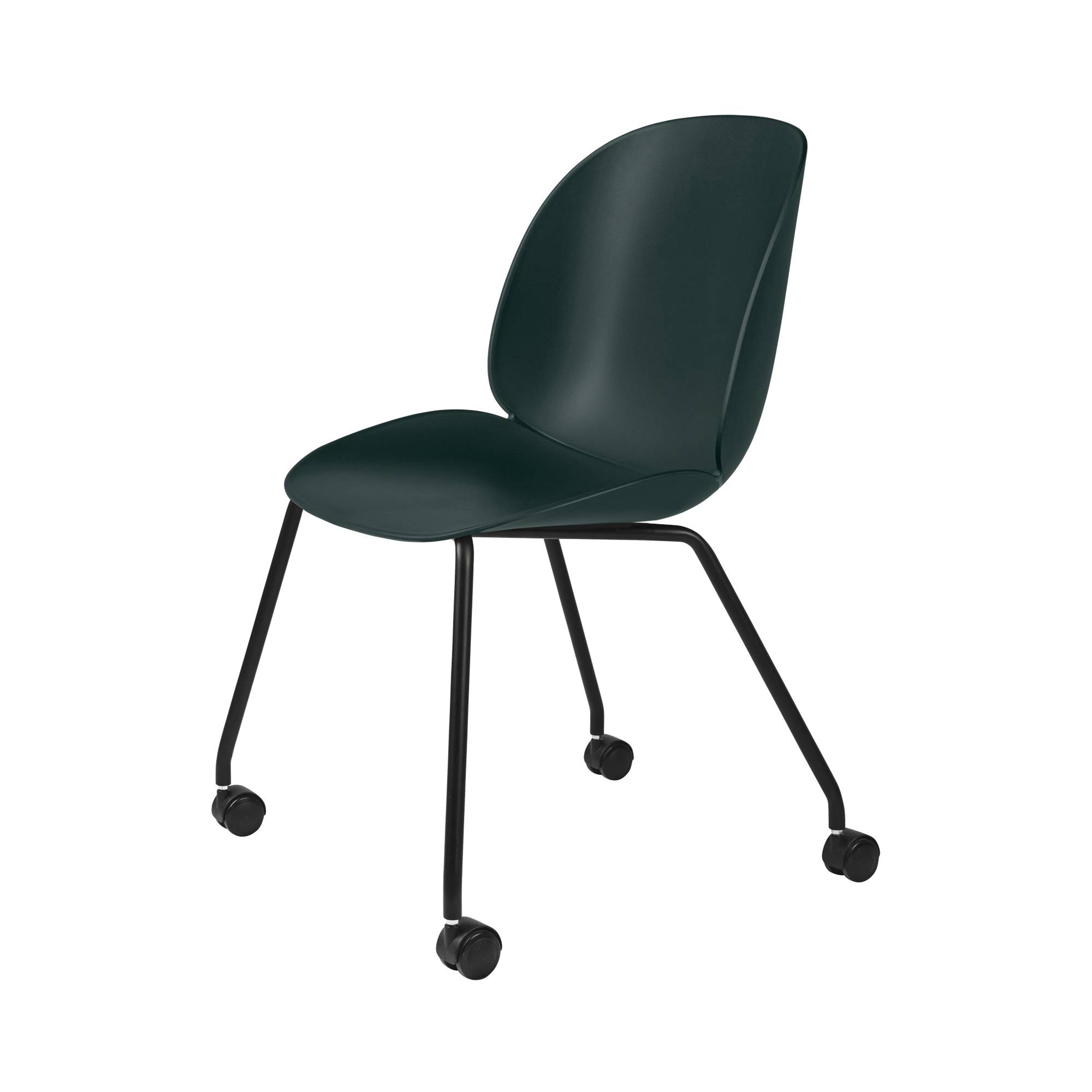 Beetle Meeting Chair: 4 Legs with Castors + Dark Green