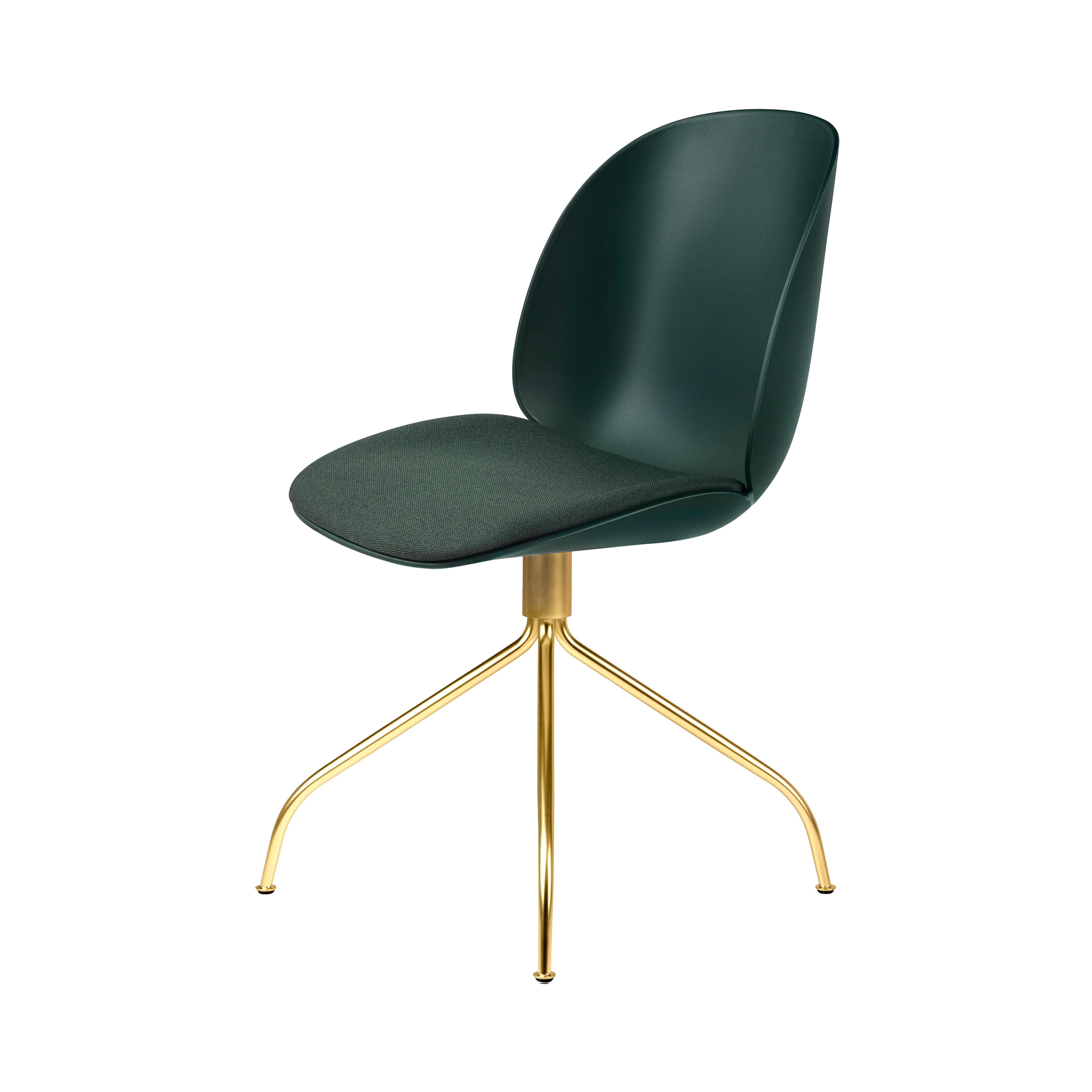 Beetle Meeting Chair: Swivel Base + Seat Upholstery + Dark Green + Brass Semi Matt