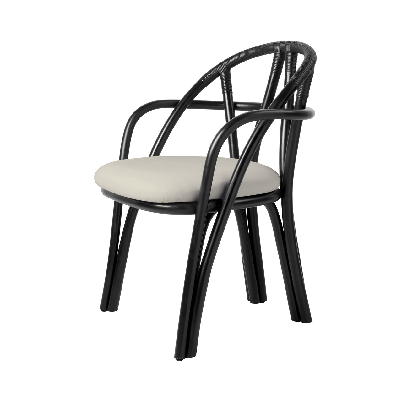 Bistra Dining Armchair: Seat Upholstered + Ebony Painted Rattan