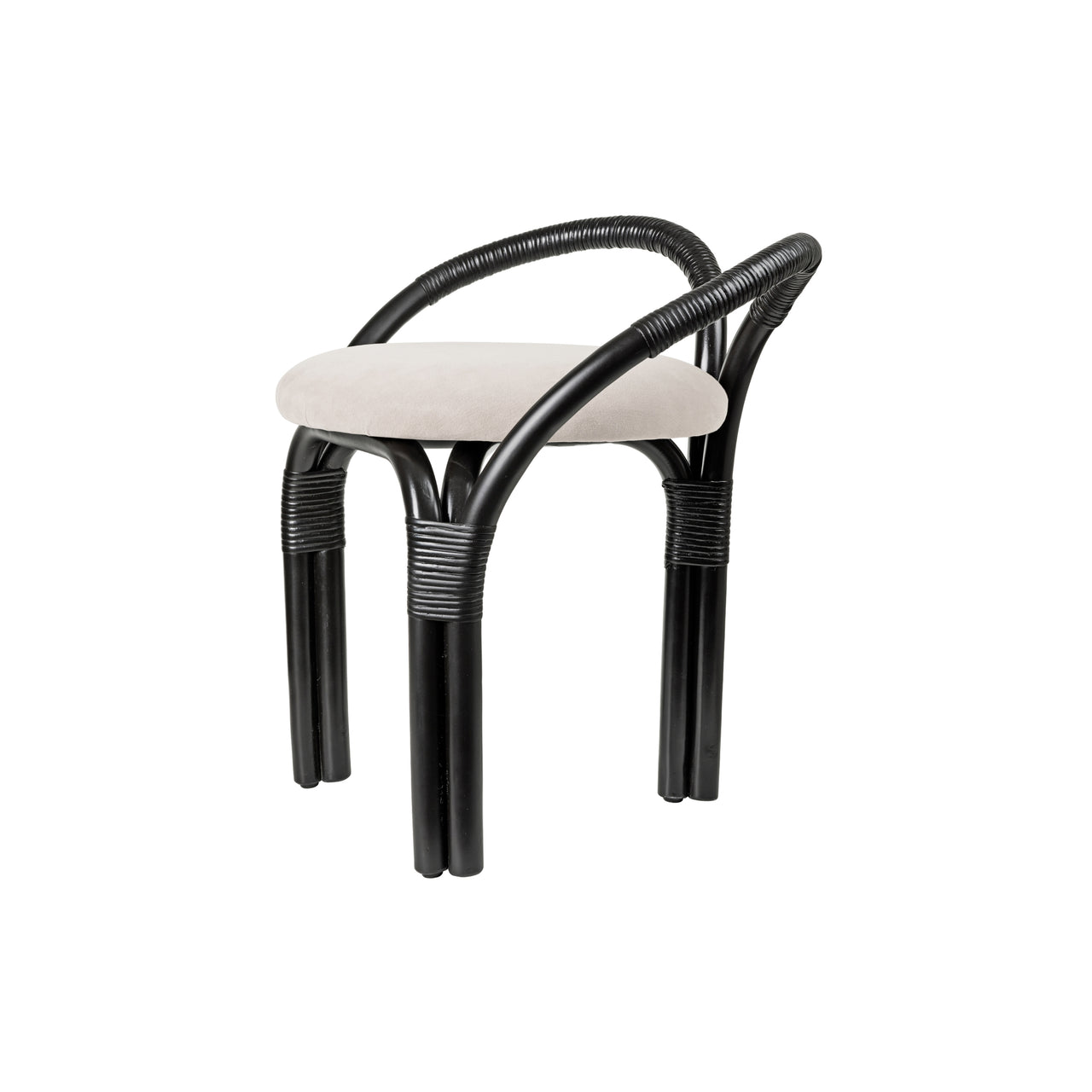 Bistra Stool: Seat Upholstered + Ebony Painted Rattan