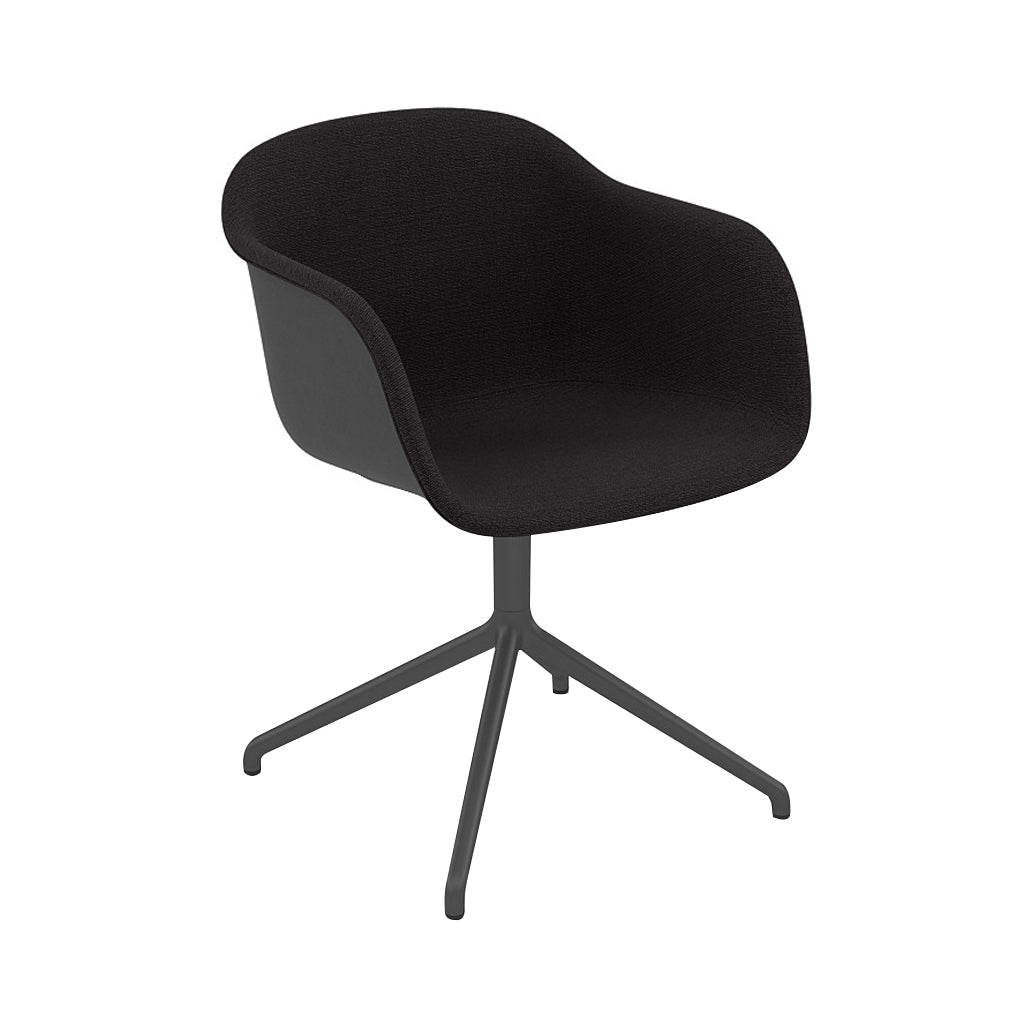 Fiber Armchair: Swivel Base Front Upholstered + Recycled Shell + Anthracite Black + Black