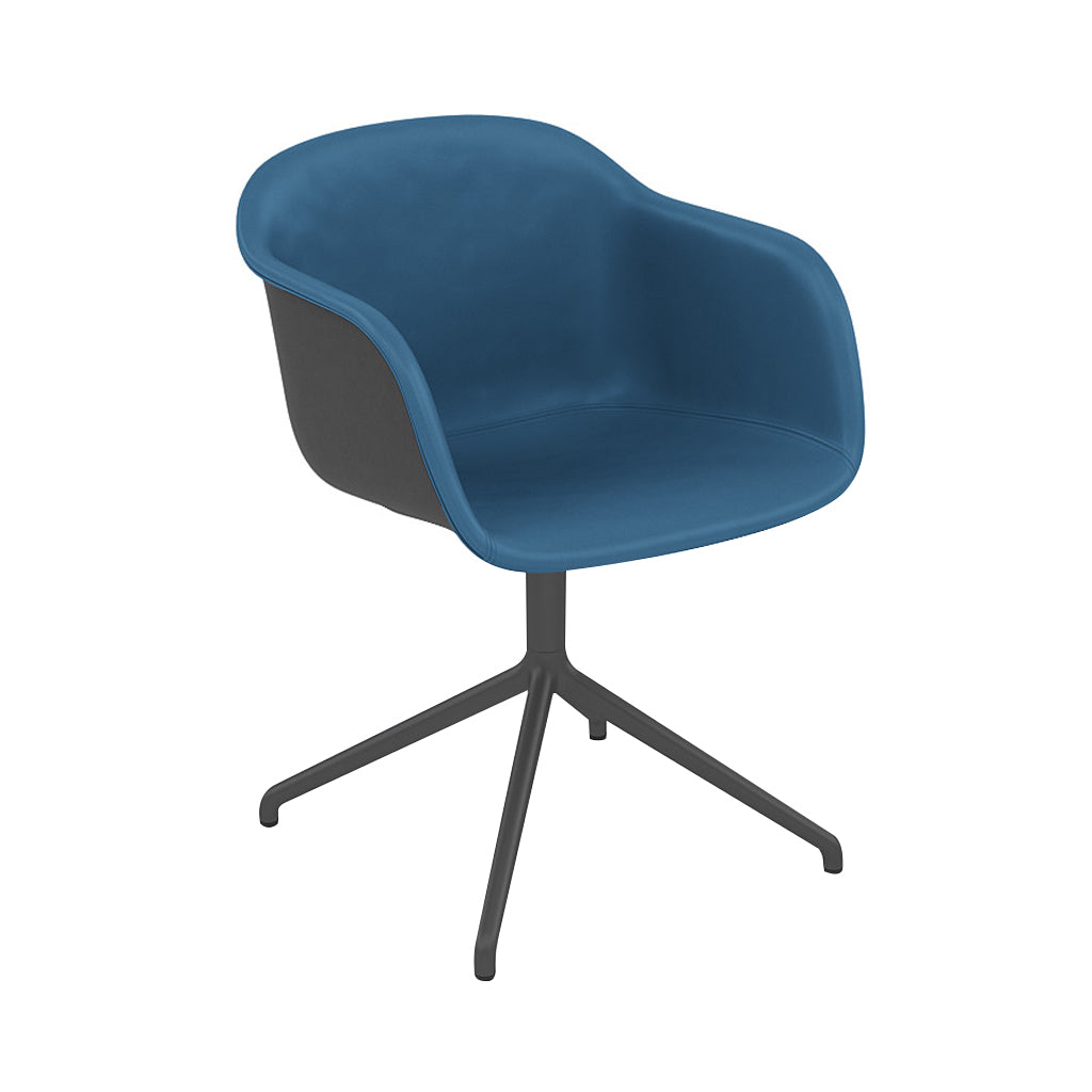 Fiber Armchair: Swivel Base Front Upholstered + Recycled Shell + Anthracite Black + Black