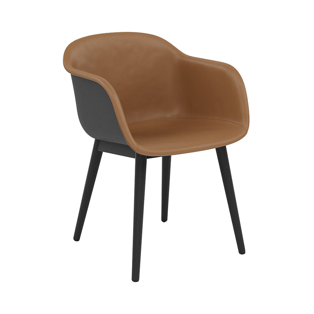 Fiber Armchair: Wood Base Front Upholstered + Recycled Shell + Black + Anthracite Black