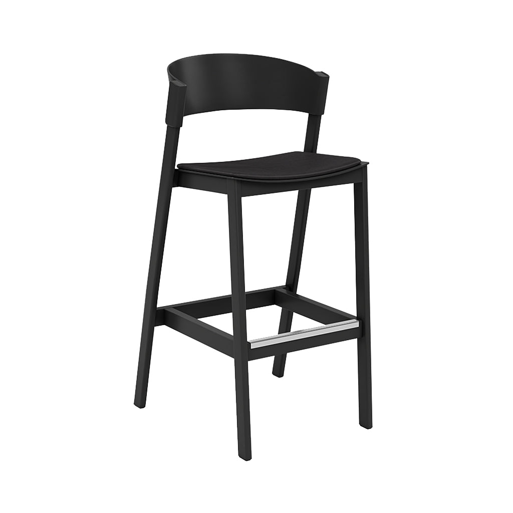 Cover Bar Stool: Upholstered + Black + With Footrest