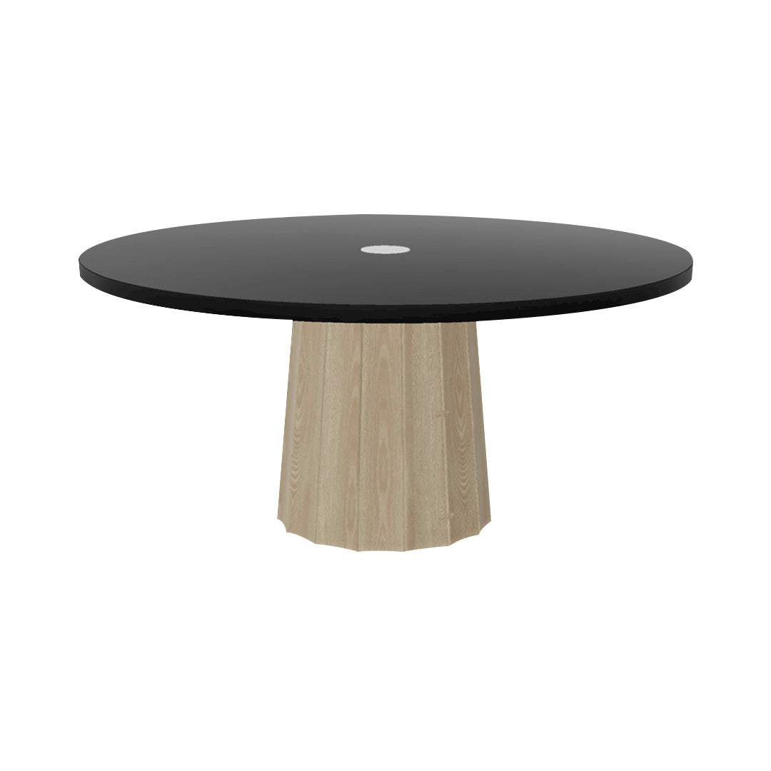 Container Round Table: Extra Large + Bodhi Cover + Black Stained with Hole + White Wash