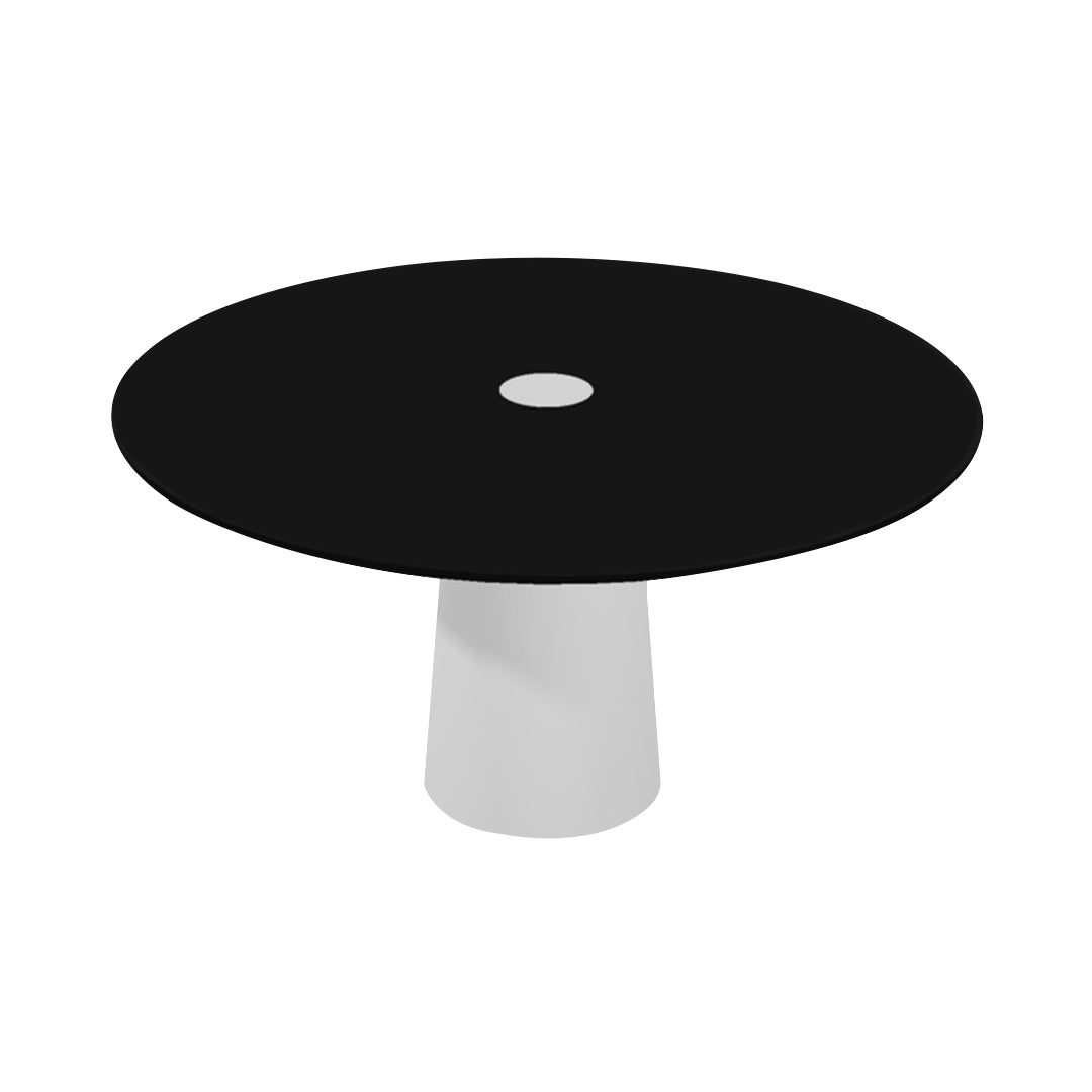 Container HPL Round Table: Large + Cable Feed + Black with Hole + White