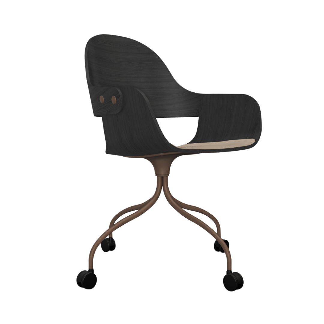 Showtime Nude Chair with Wheel: Seat Upholstered + Ash Stained Black + Pale Brown
