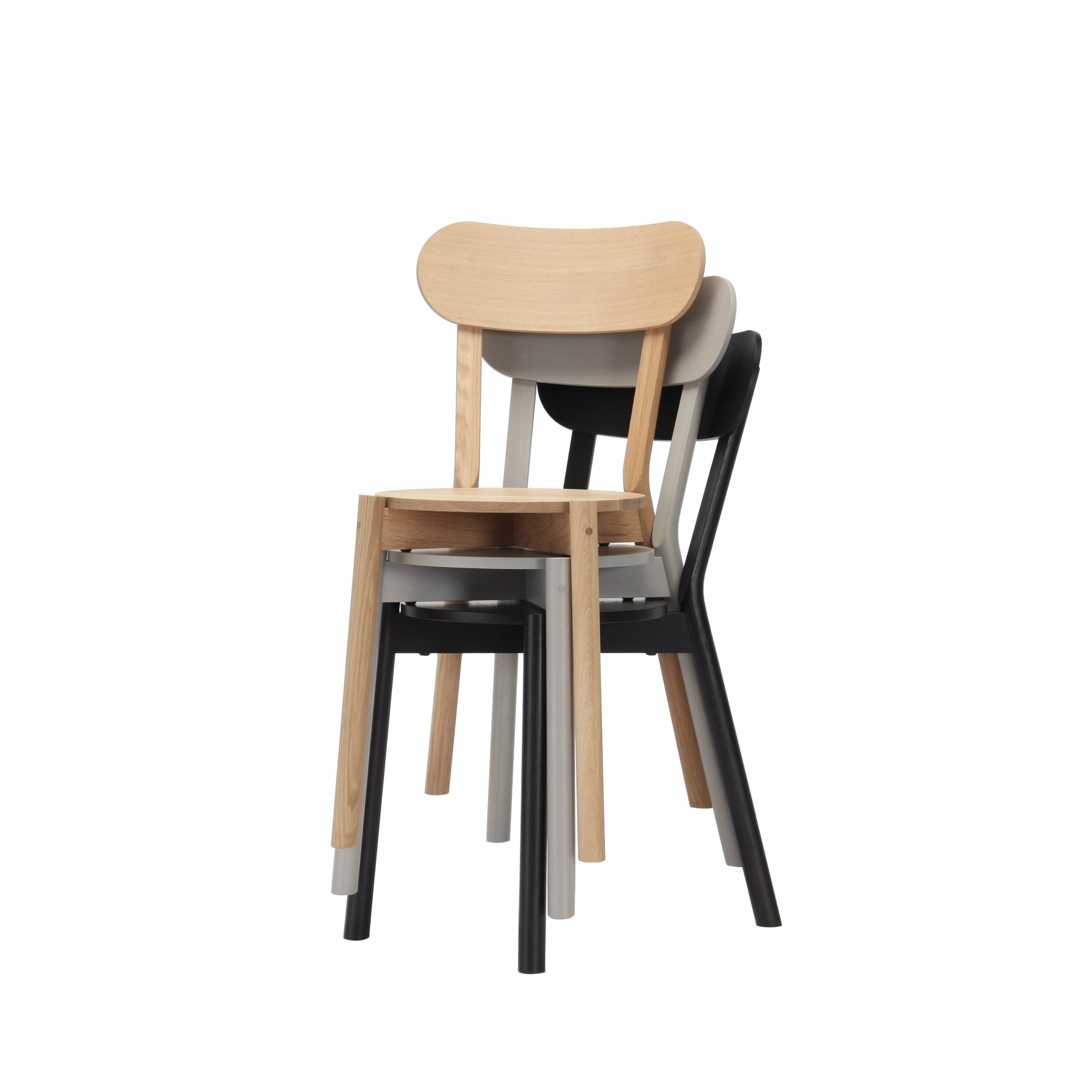 Castor Chair Stacking: Pure Oak + Grain Grey Oak + Black Oak