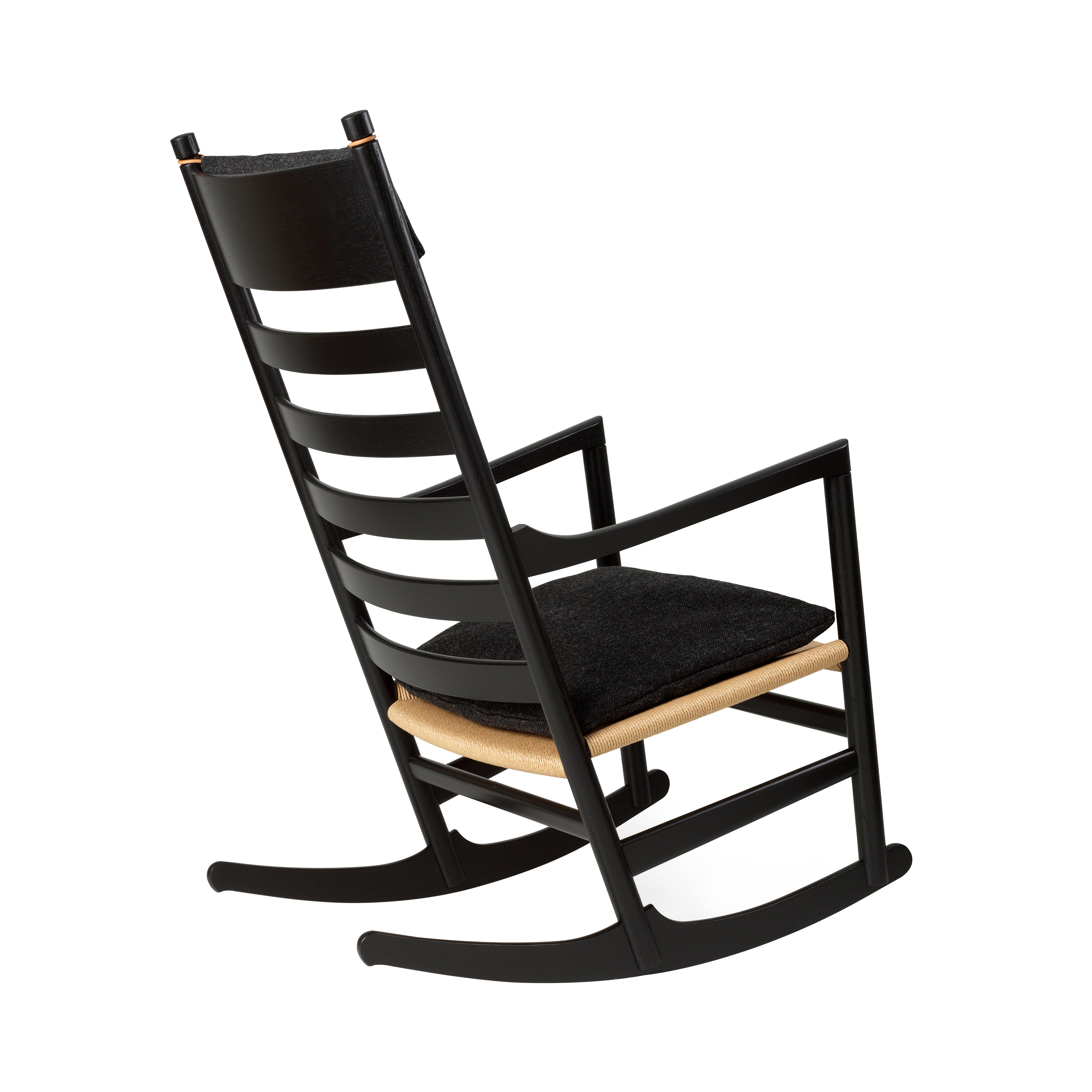 CH45 Rocking Chair with Cushion: Natural Paper Cord + Black Oak