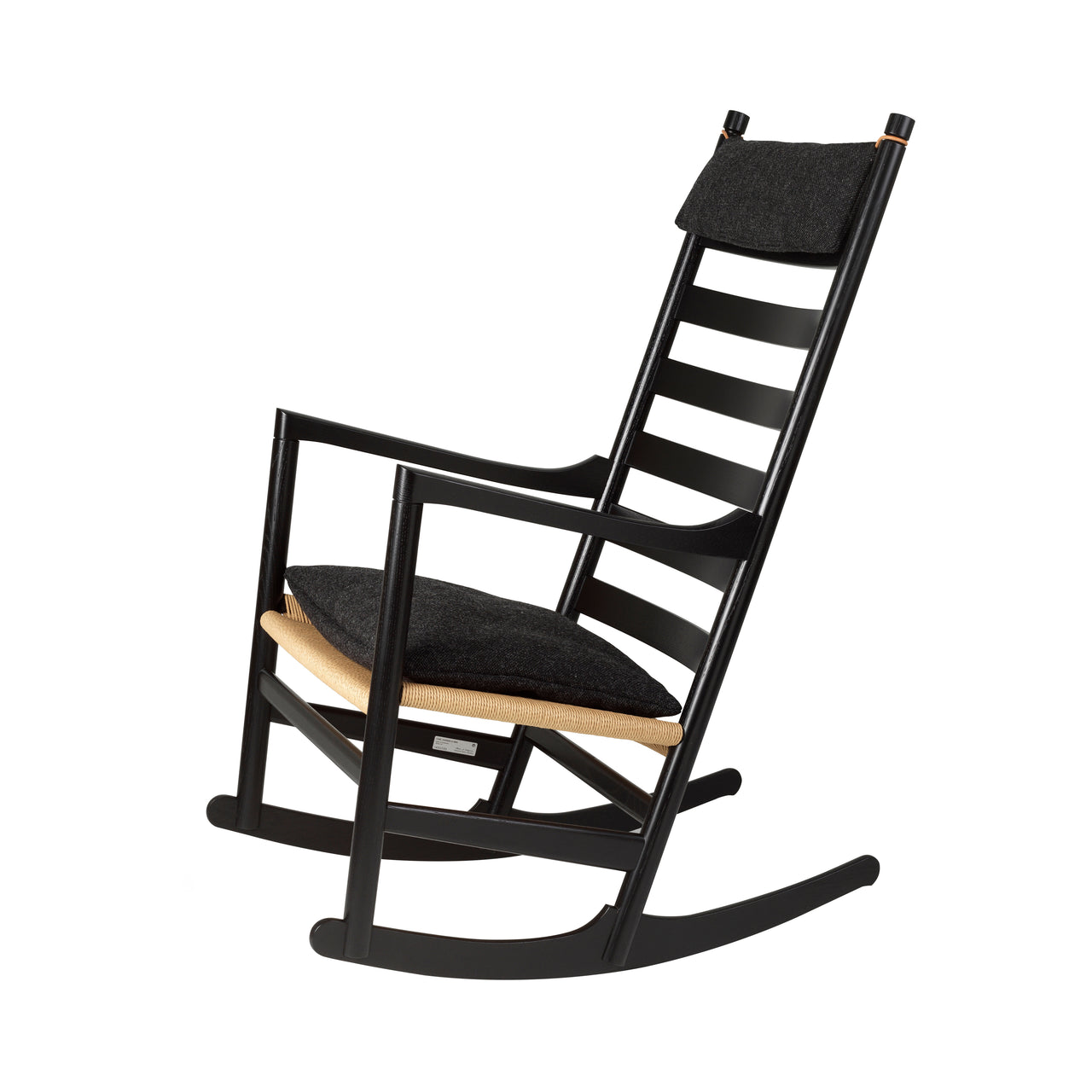 CH45 Rocking Chair with Cushion: Natural Paper Cord + Black Oak
