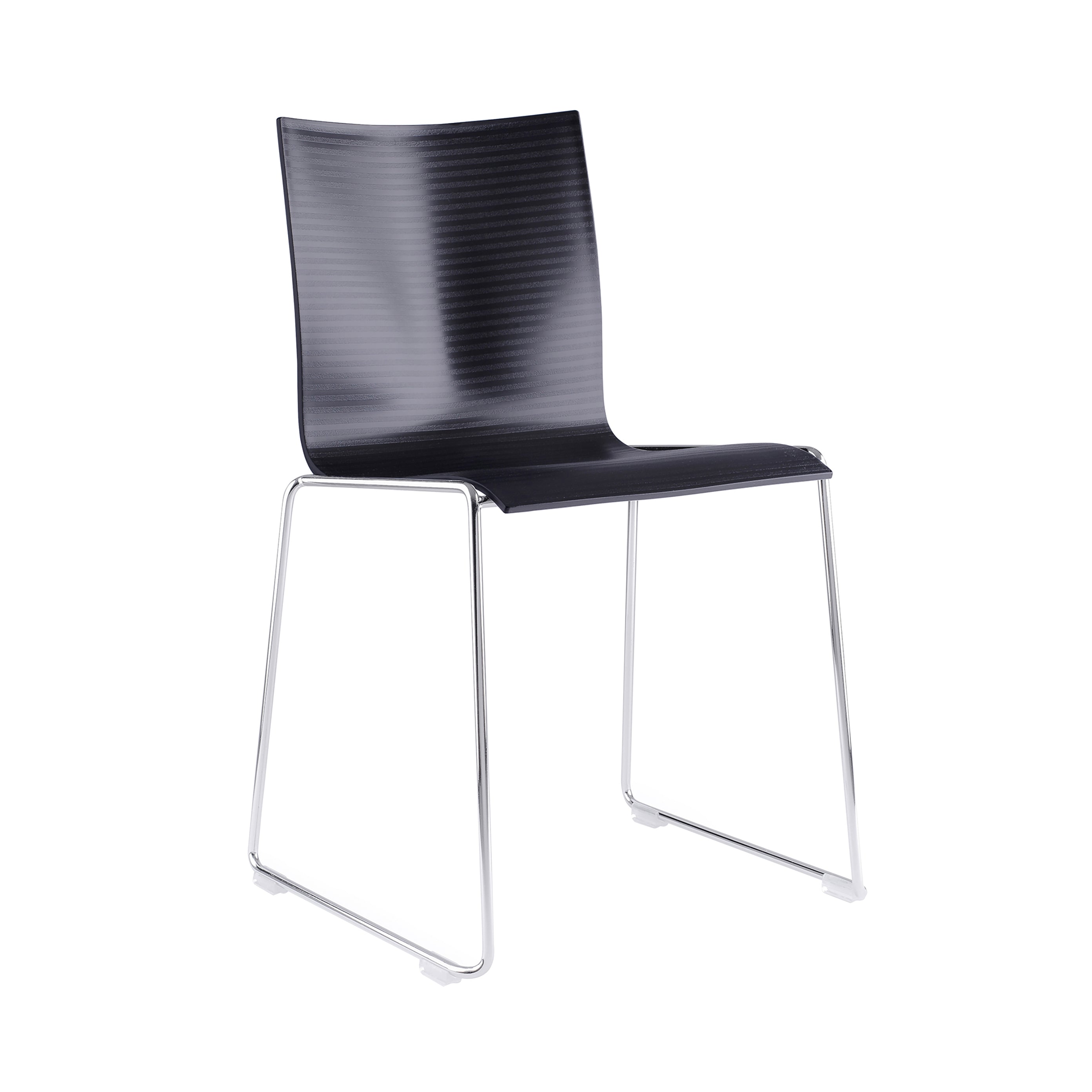 Chairik 107 Chair: Sled Base + Black Plastic +  Polished Chrome