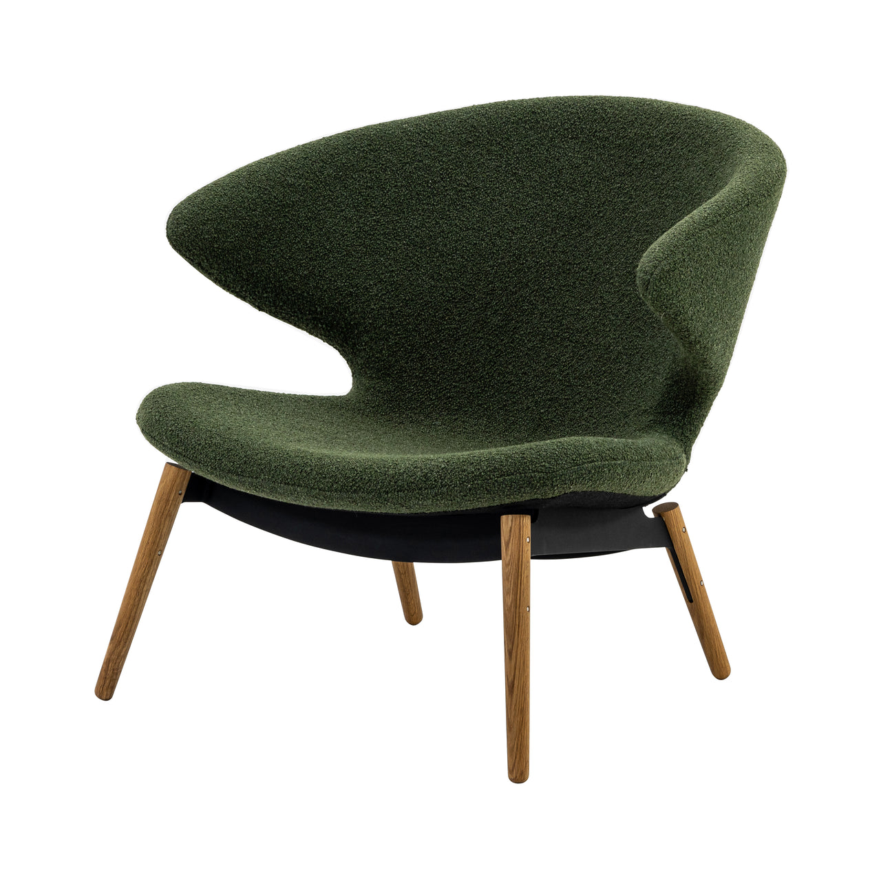 Ella Lounge Chair: Composite + Oak + Black + Boucle Moss