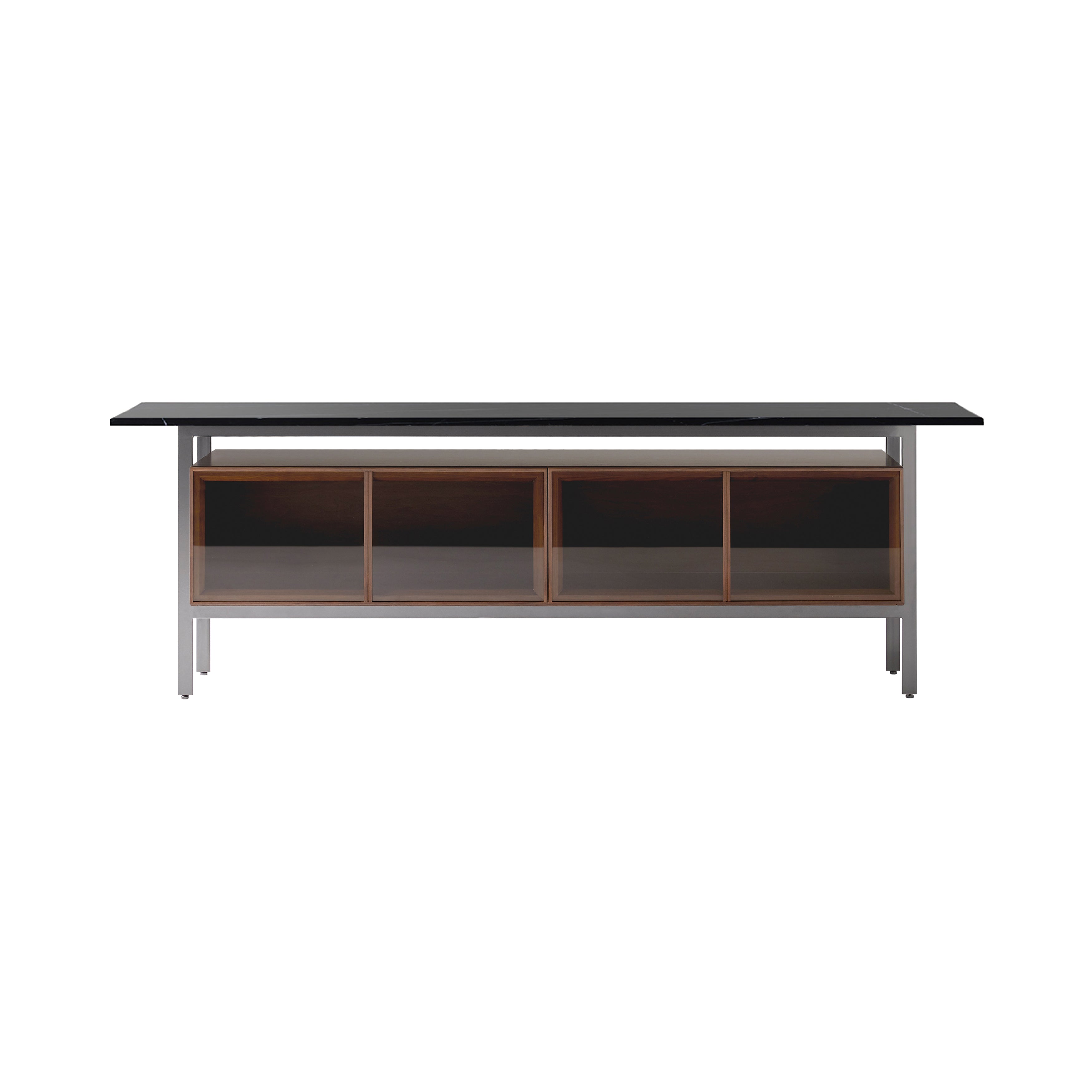 Chicago Glass Door Sideboard: Small + Silestone Marquina + Walnut Stained Oak + Black Nickel