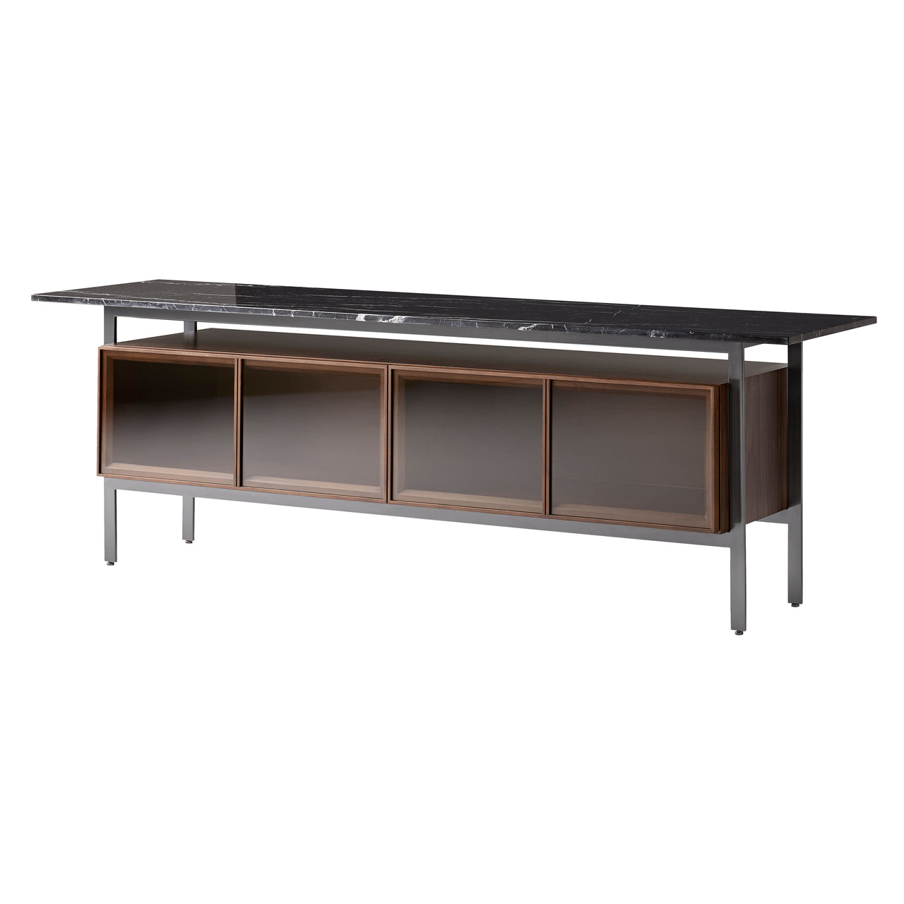 Chicago Glass Door Sideboard: Large + Silestone Marquina + Walnut Stained Walnut + Black Nickel