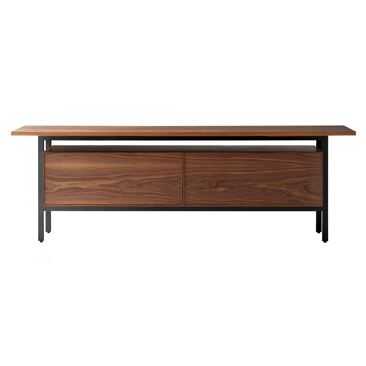 Chicago Wooden Door Sideboard: Large + Super-Matt Walnut + Super-Matt Walnut + Black Nickel