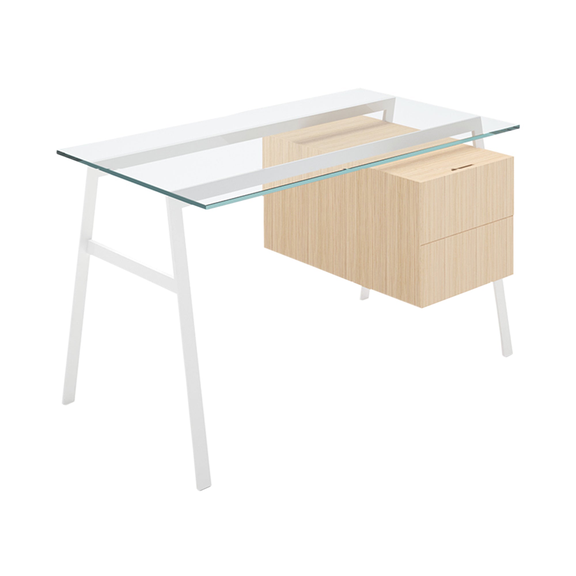 Homework 1 Desk: Double Drawer Right with Glass Top + White + White Oak