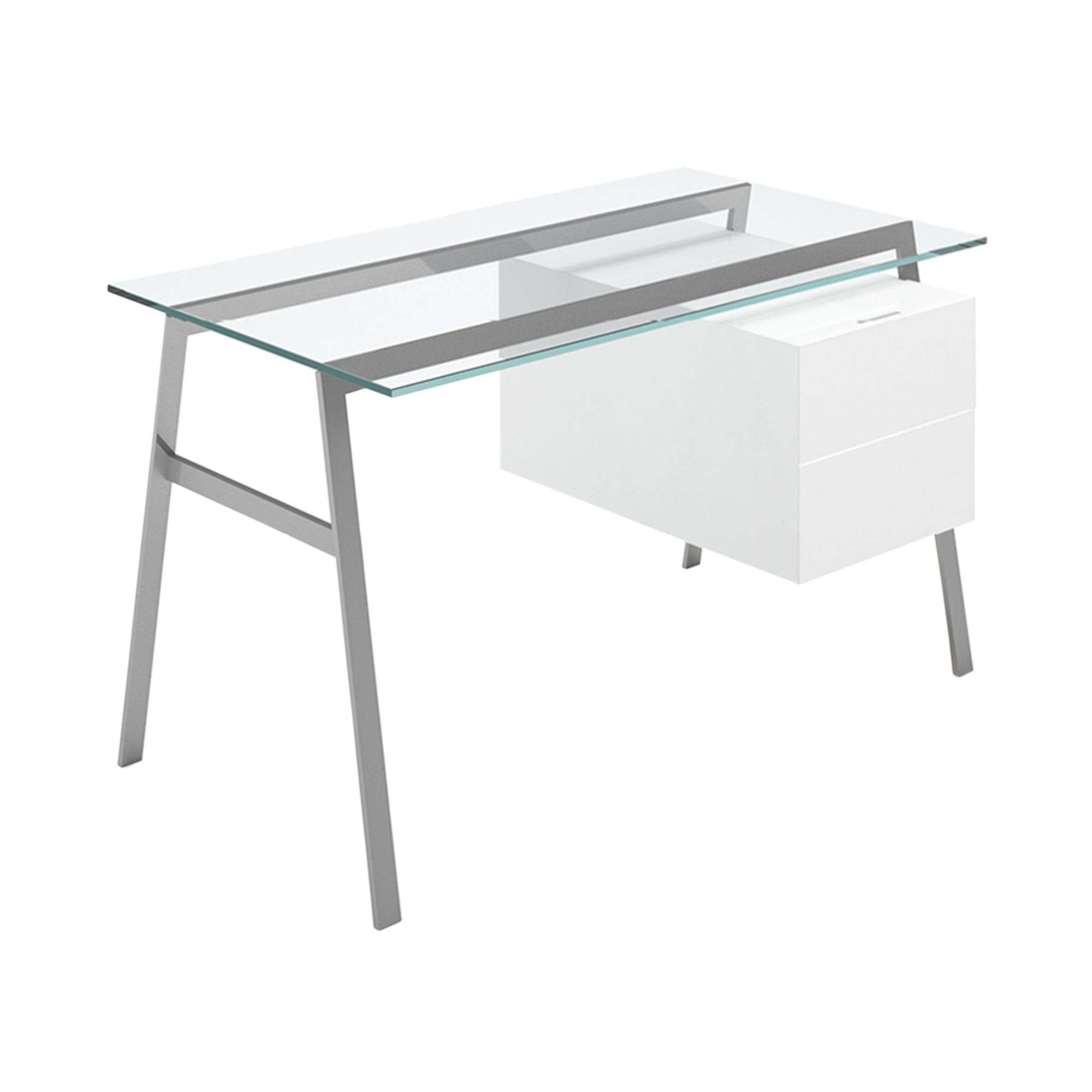 Homework 1 Desk: Double Drawer Right with Glass Top + Gun Metal + White Lacquer