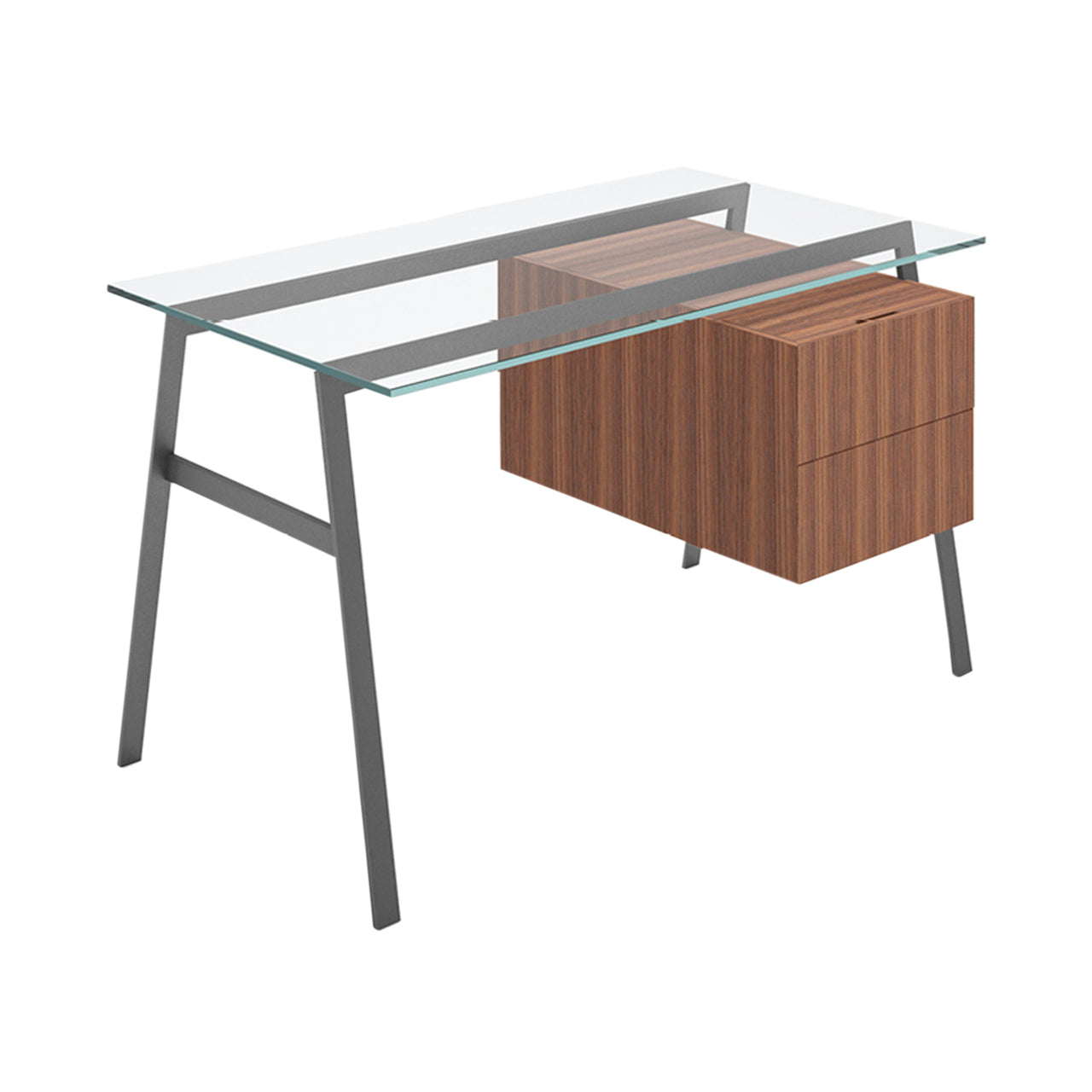 Homework 1 Desk: Double Drawer Right with Glass Top + Gun Metal + Walnut