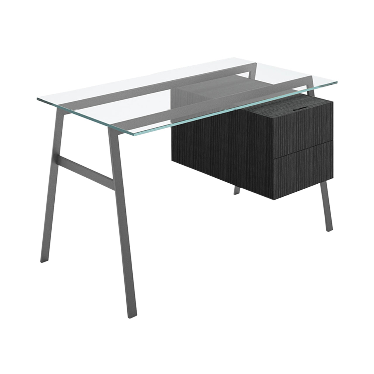 Homework 1 Desk: Double Drawer Right with Glass Top + Gun Metal + Black Oak