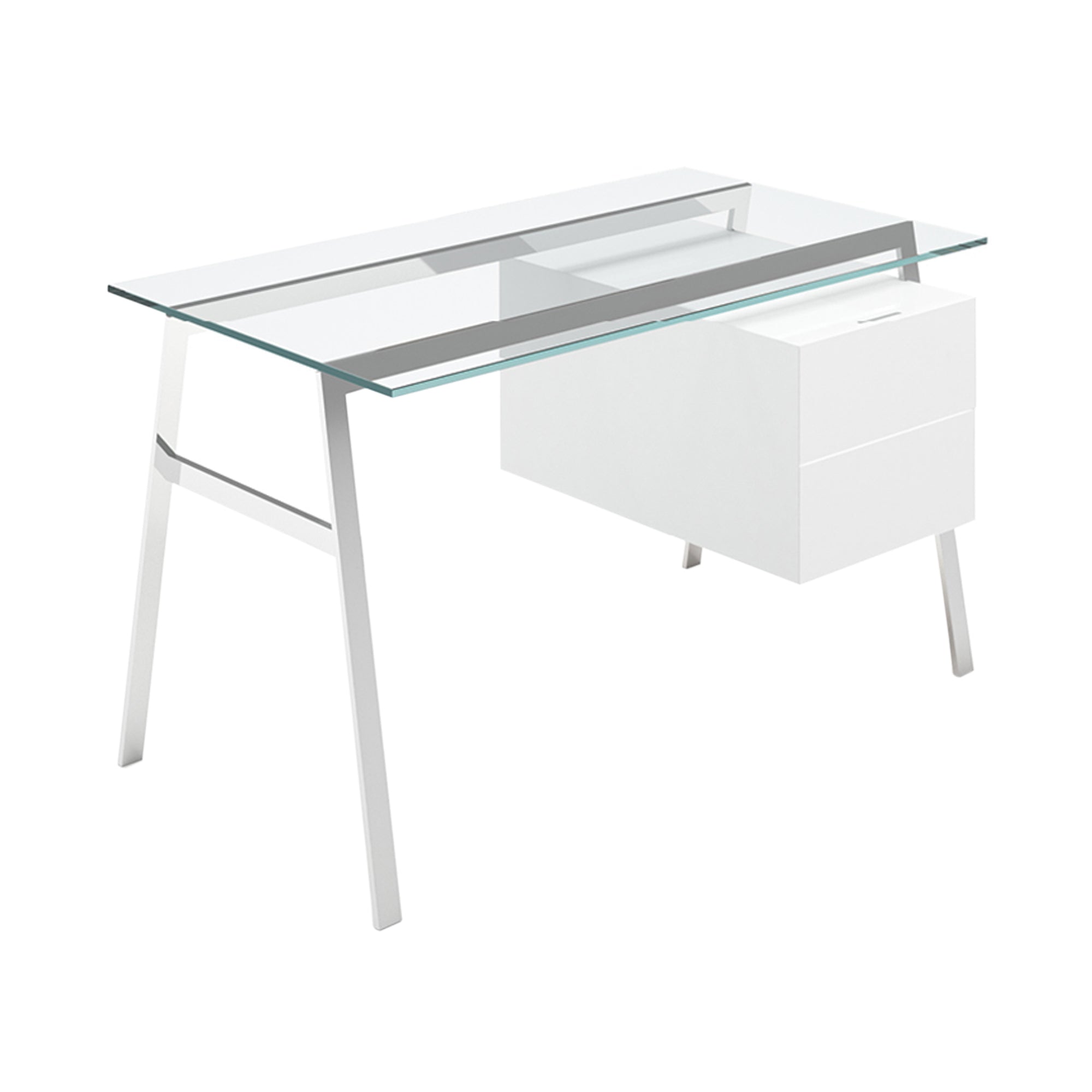 Homework 1 Desk: Double Drawer Right with Glass Top + Chrome + White Lacquer