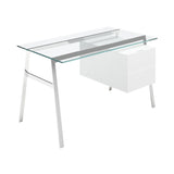 Homework 1 Desk: Double Drawer Right with Glass Top + Chrome + White Lacquer