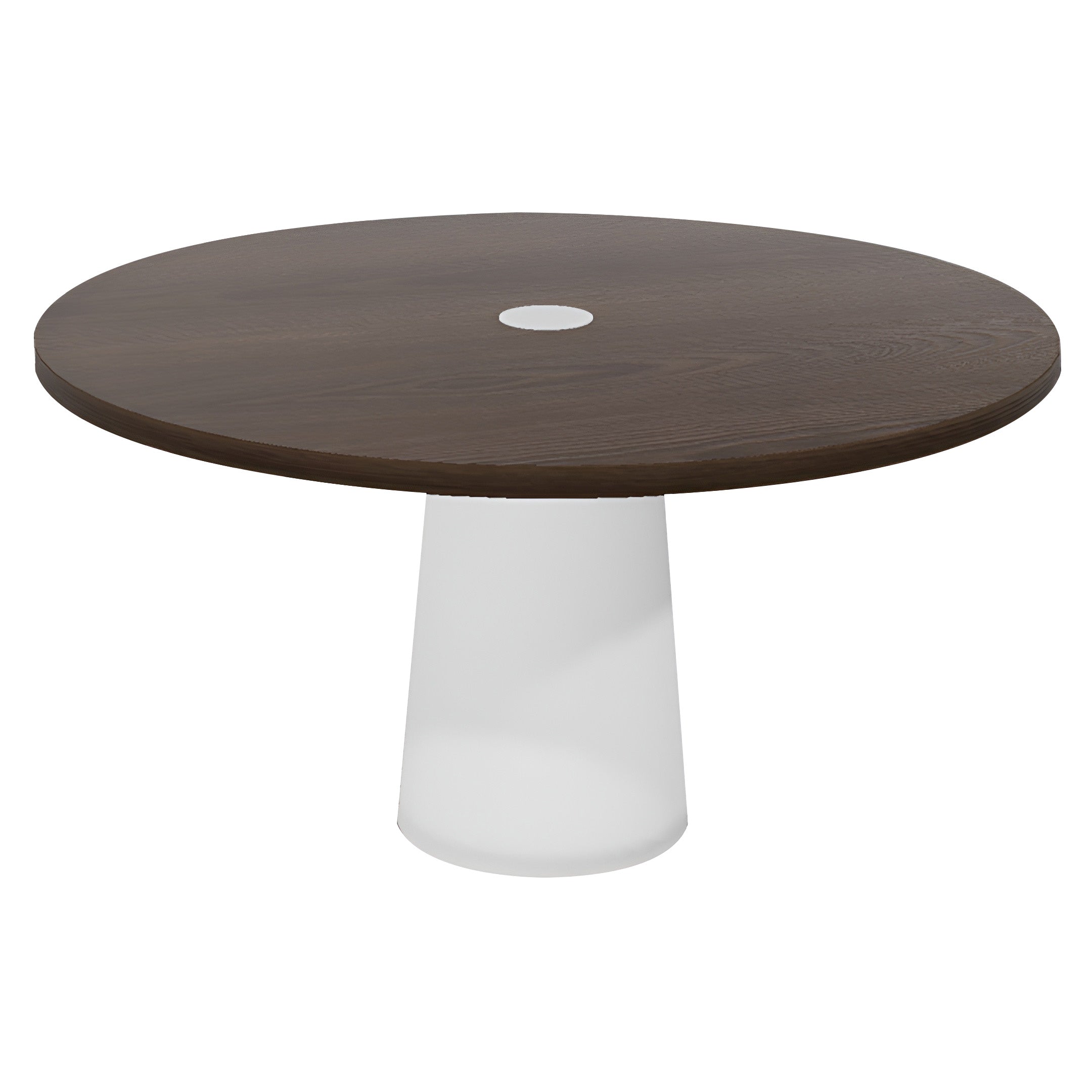 Container Round Table: Large + Cable Feed + Cinnamon Stained with Hole + White