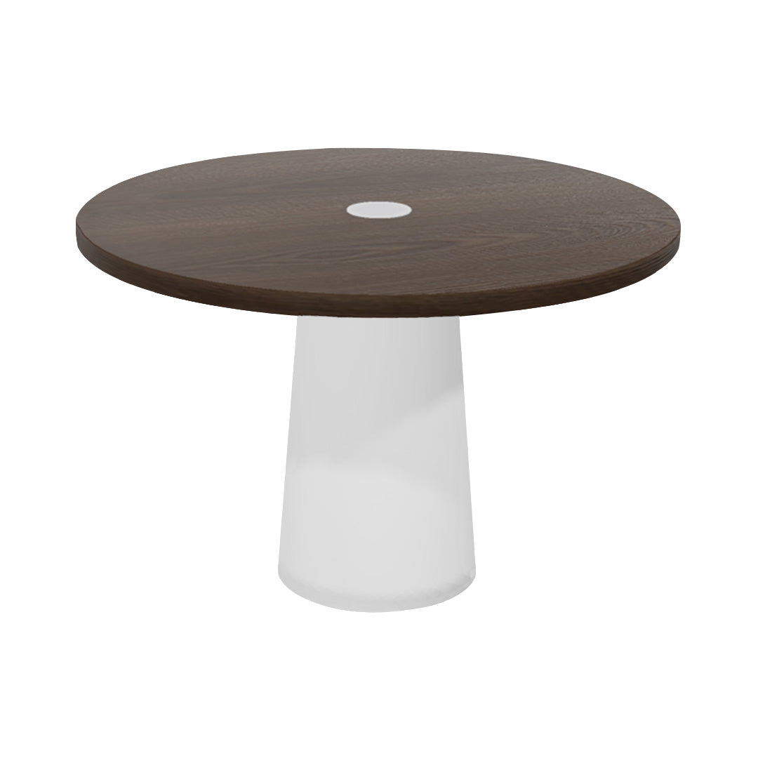 Container Round Table: Medium + Cable Feed + Cinnamon Stained with Hole + White