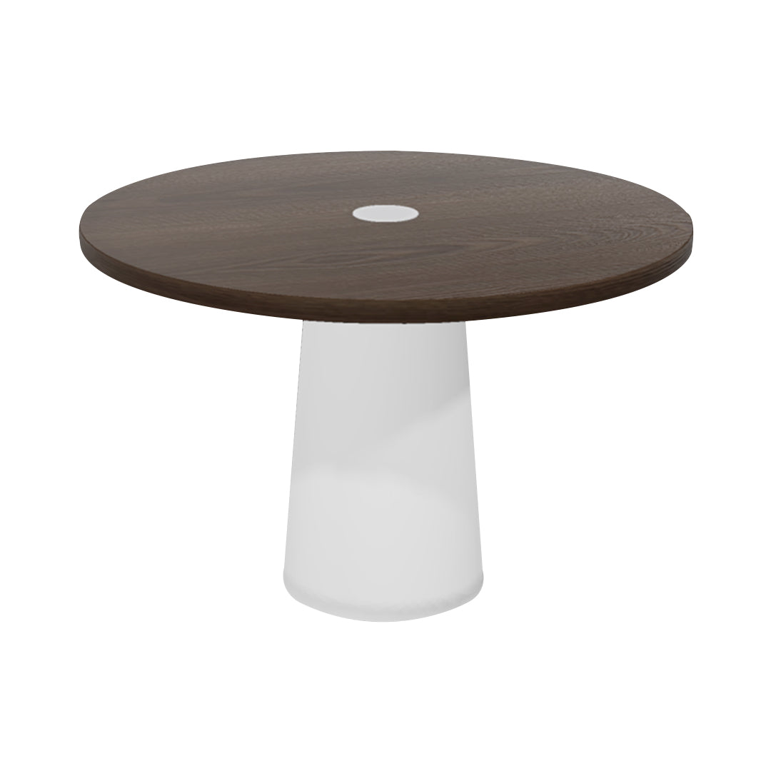 Container Round Table: Medium + Cable Feed + Cinnamon Stained with Hole + White