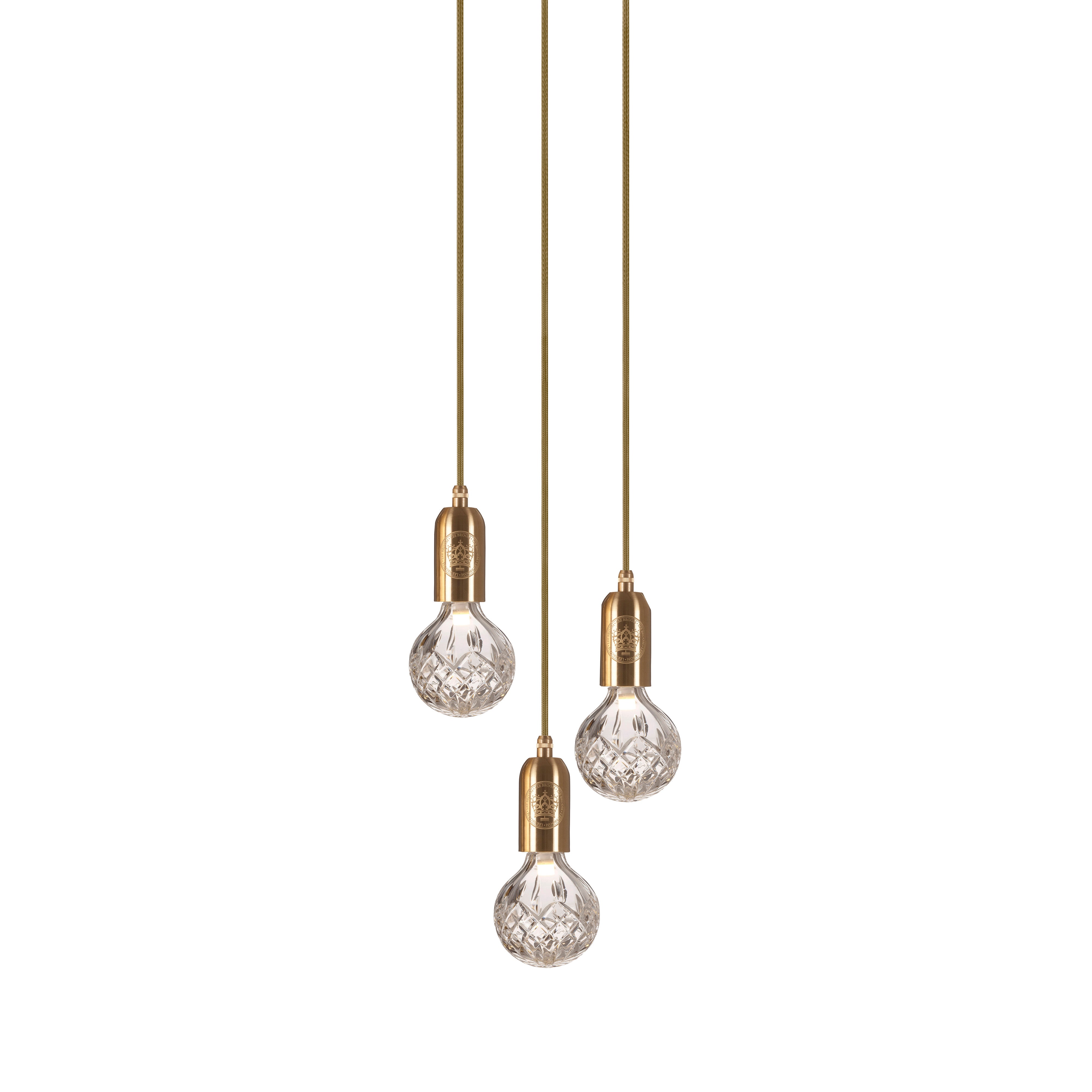 Crystal Bulb Chandelier: 3 Bulb + Brushed Brass + Clear