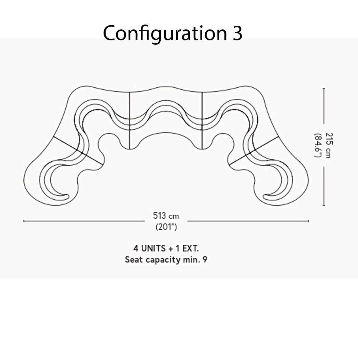 Cloverleaf Sofa with Extension: Configuration 3