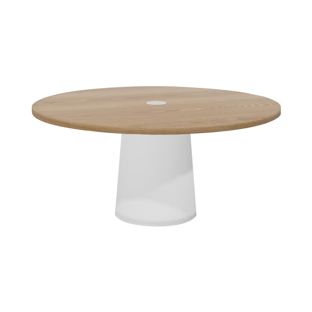 Container Round Table: Extra Large + Cable Feed + Natural Oil with Hole + White