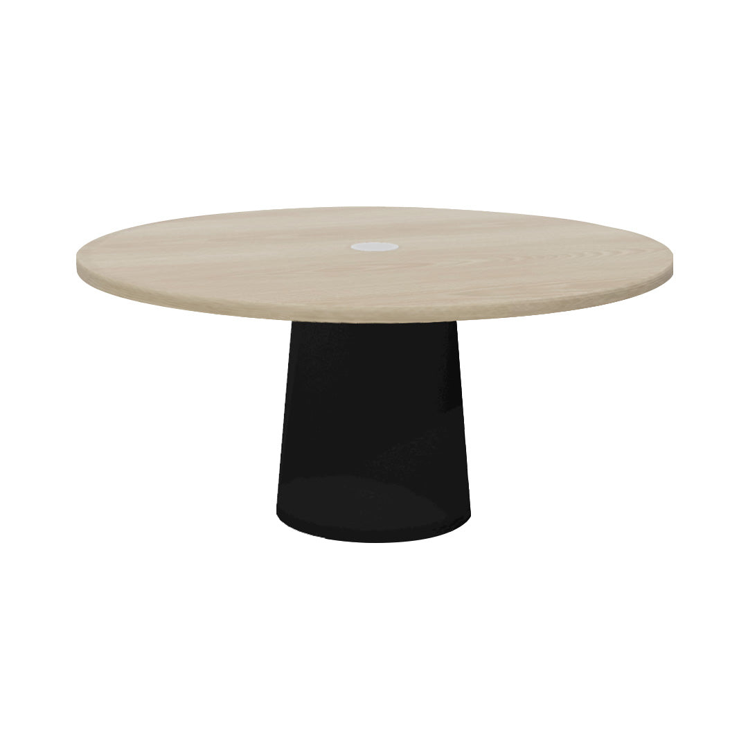 Container Round Table: Extra Large + Cable Feed + White Wash Stained with Hole + Black