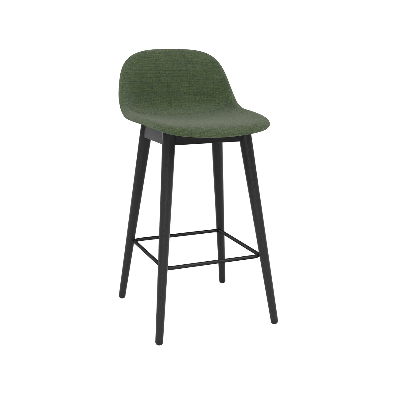 Fiber Bar + Counter Stool with Backrest: Wood Base + Upholstered + Counter + Black