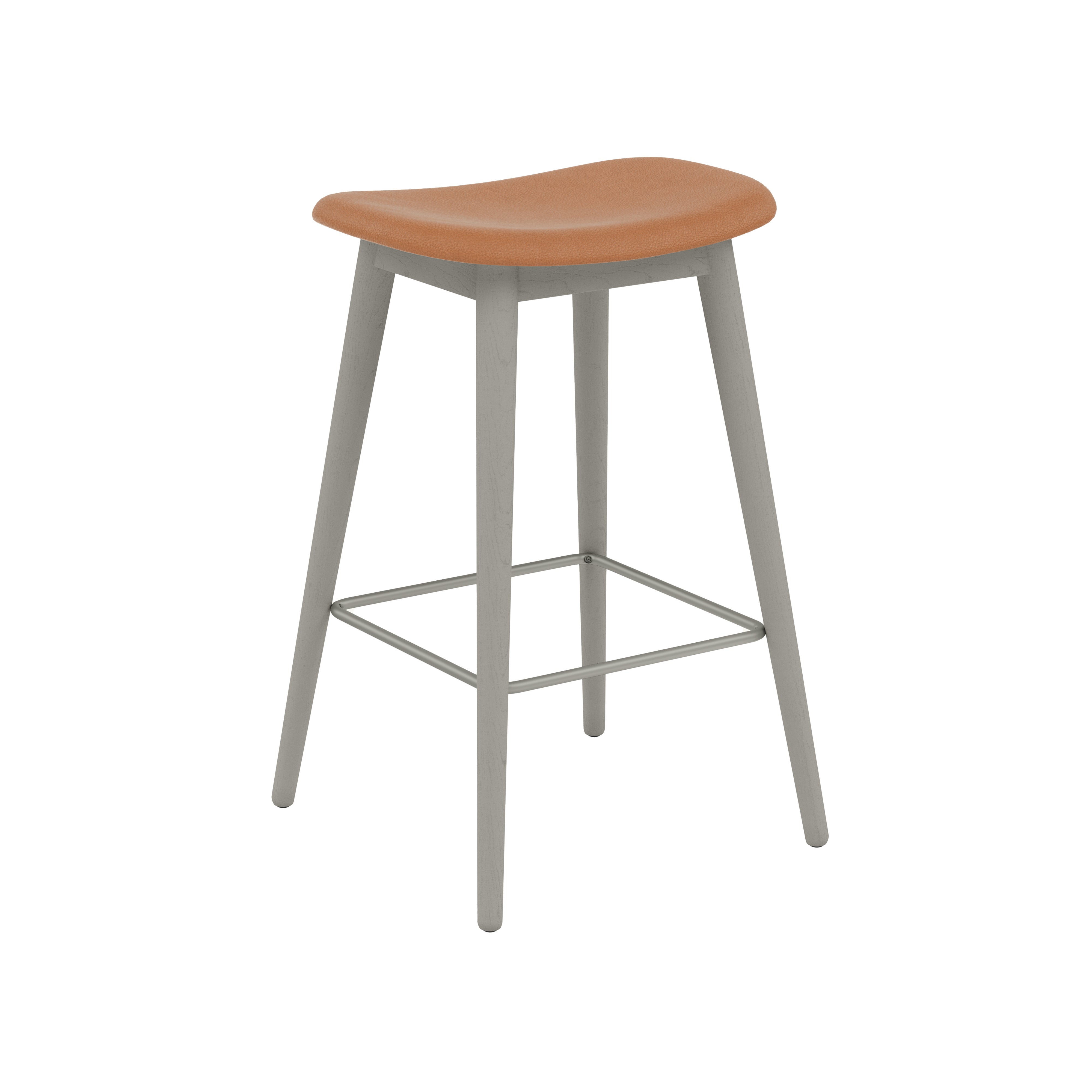 Fiber Bar + Counter Stool: Wood Base + Upholstered + Counter + Grey