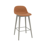 Fiber Bar + Counter Stool with Backrest: Wood Base + Upholstered + Counter + Grey