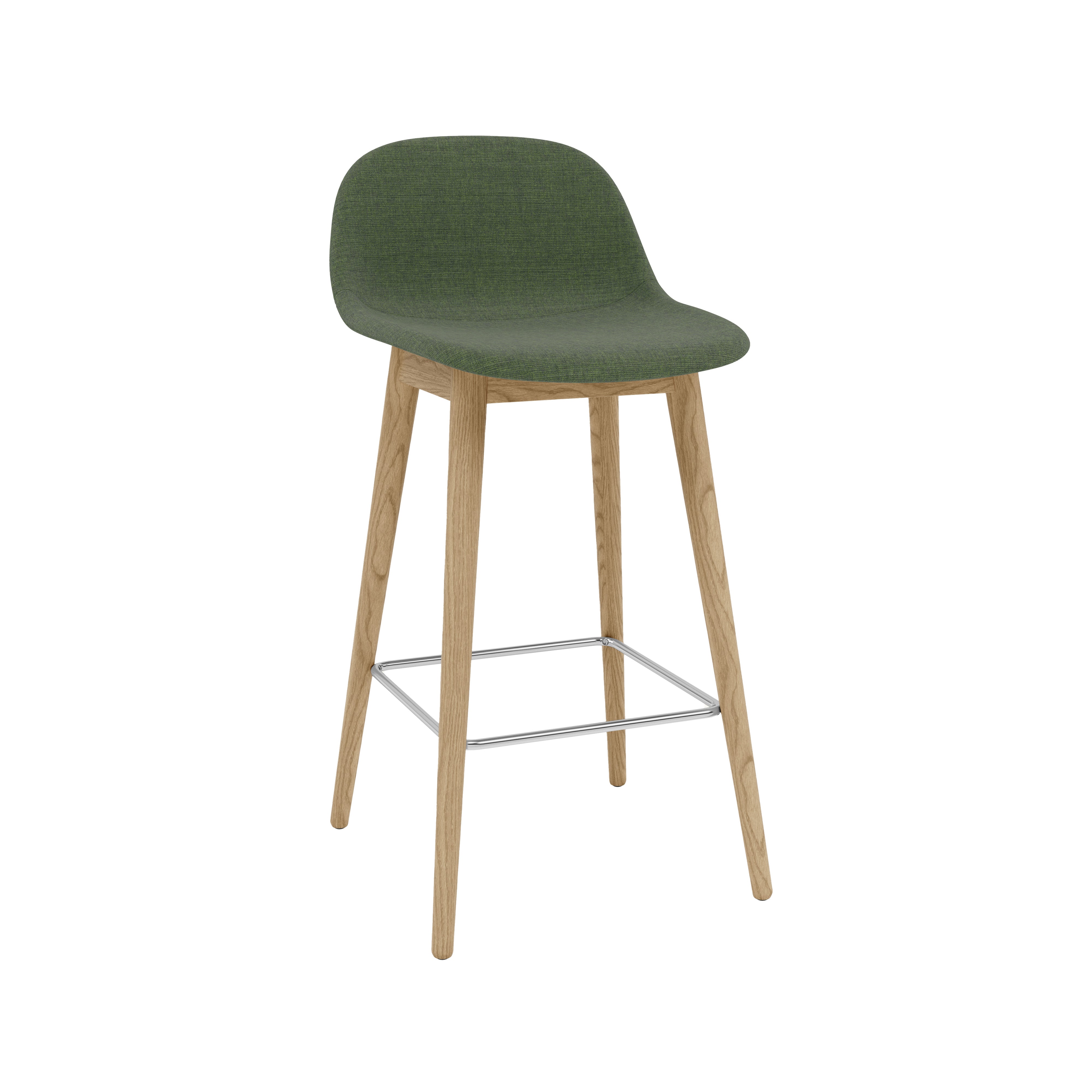 Fiber Bar + Counter Stool with Backrest: Wood Base + Upholstered + Counter + Oak