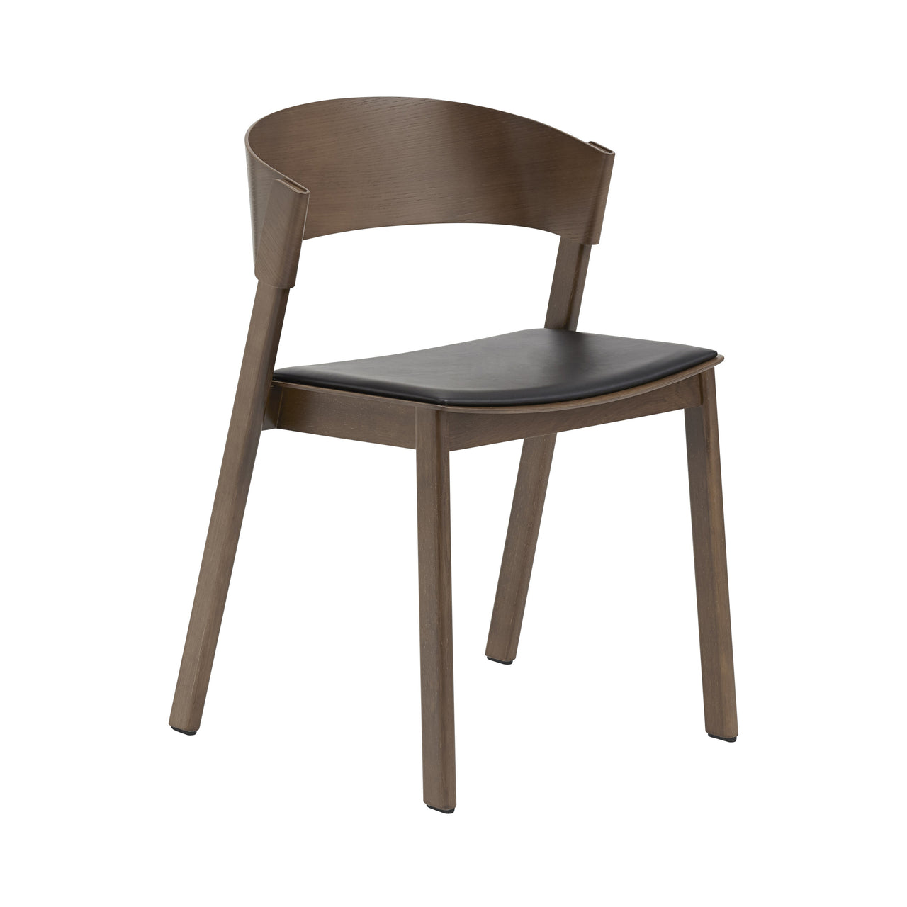 Cover Side Chair: Upholstered + Stained Dark Brown + Black Refined Leather