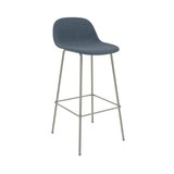 Fiber Bar Stool with Backrest: Tube Base + Upholstered + Dusty Green