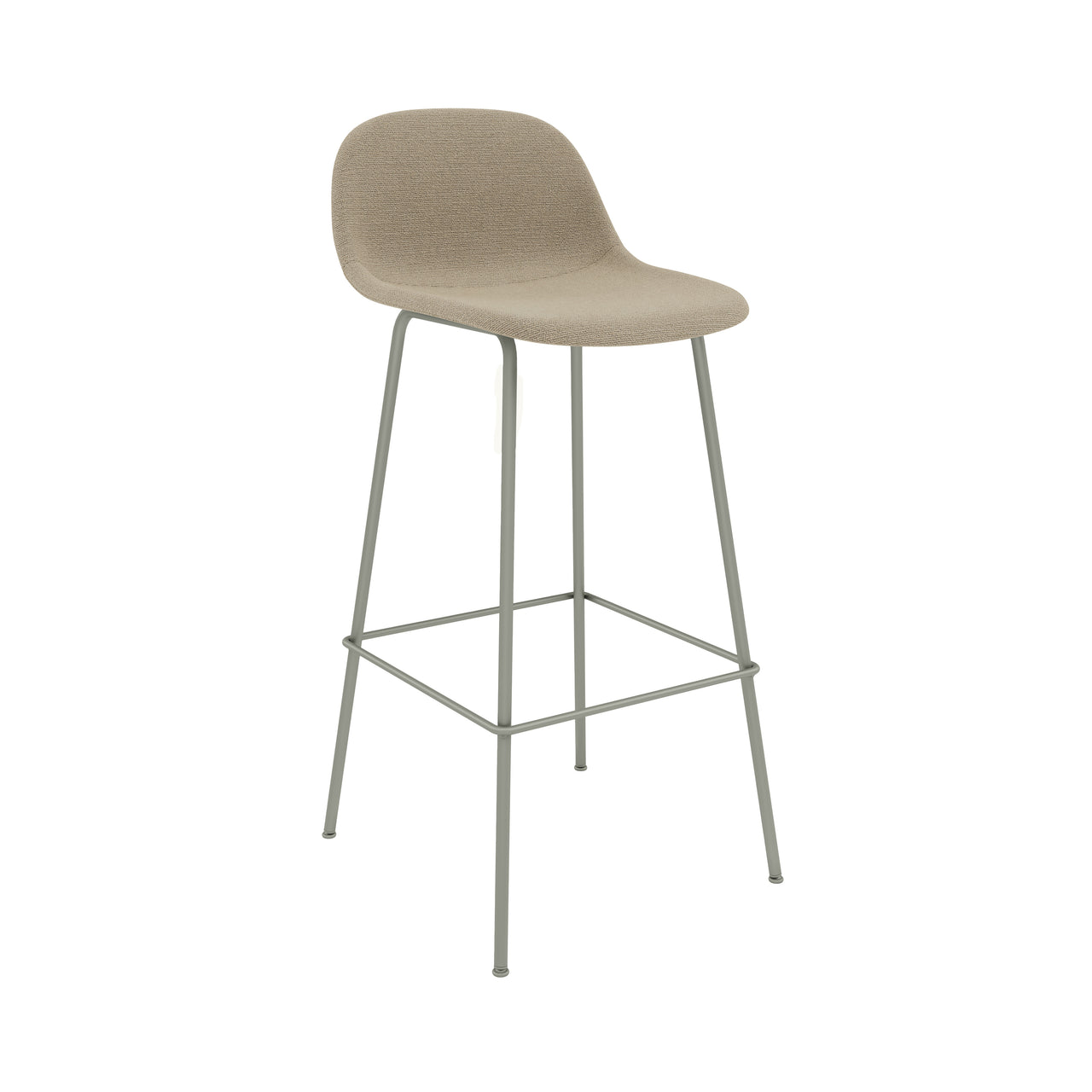 Fiber Bar Stool with Backrest: Tube Base + Upholstered + Dusty Green