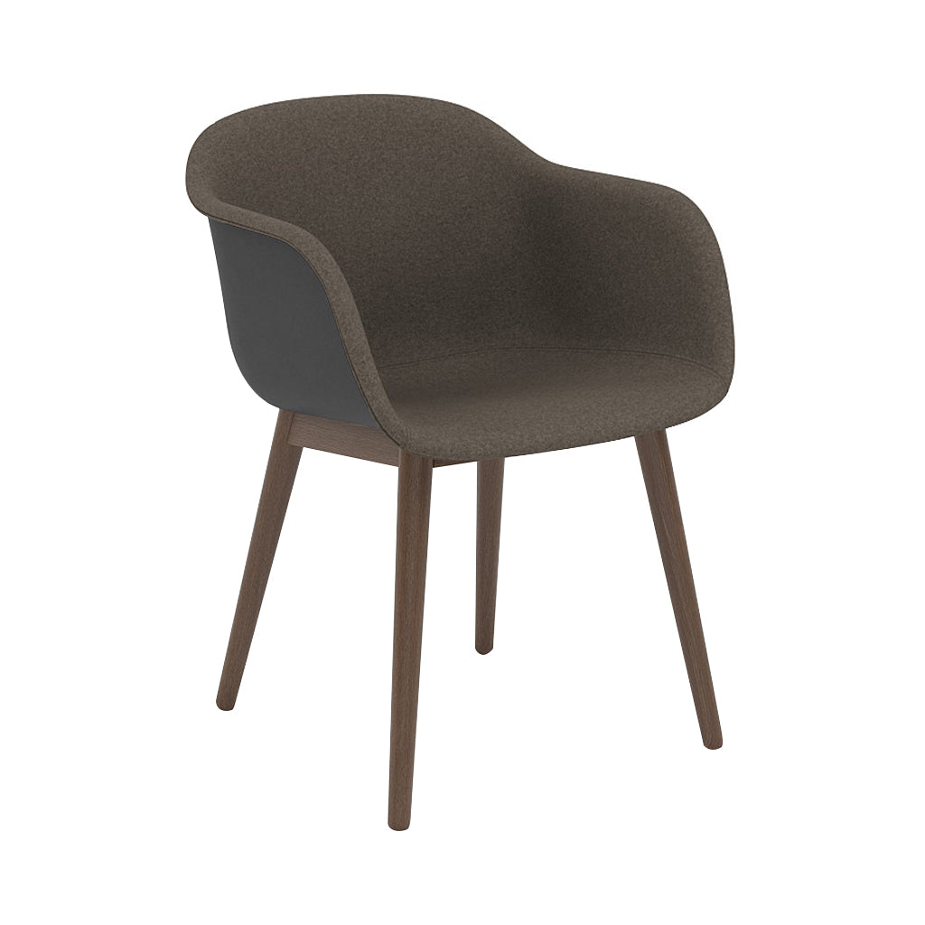 Fiber Armchair: Wood Base Front Upholstered + Recycled Shell + Stained Dark Brown + Black
