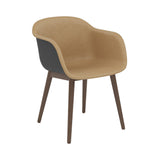 Fiber Armchair: Wood Base Front Upholstered + Recycled Shell + Stained Dark Brown + Black