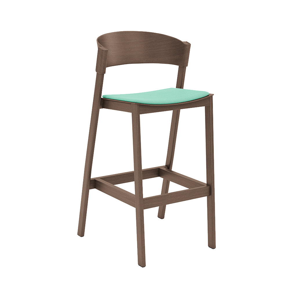 Cover Bar Stool: Upholstered + Stained Dark Brown + Without Footrest