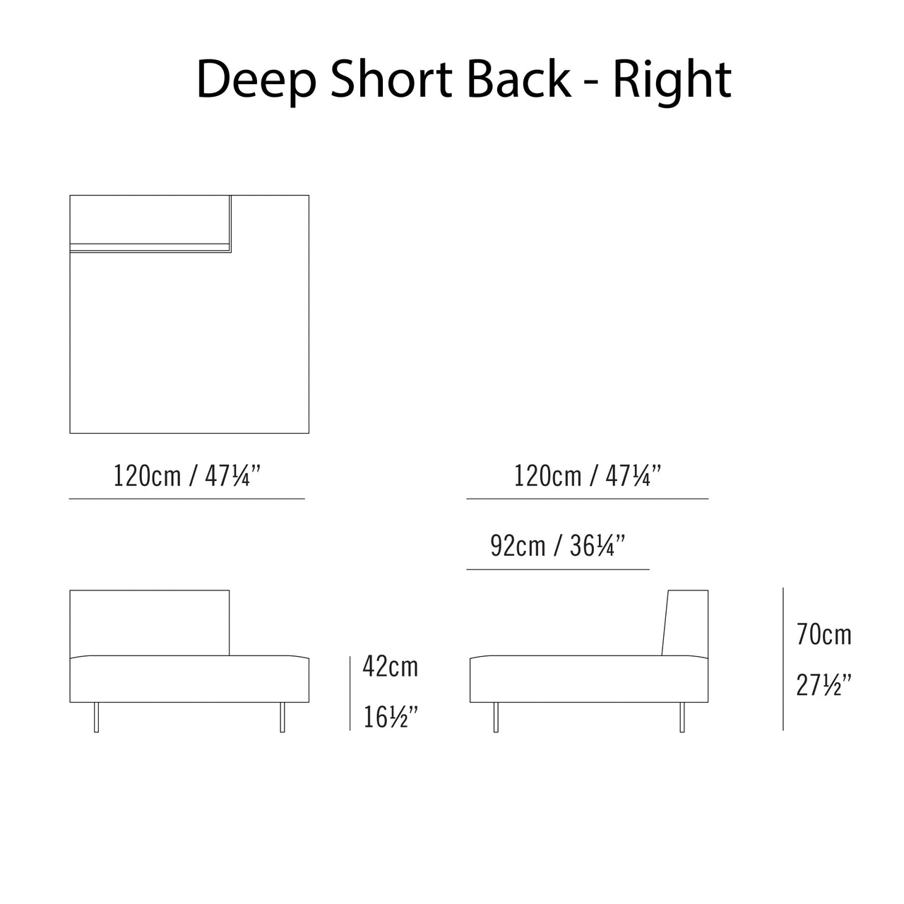 Endless Sectional Sofa: Deep + Short Back - Right