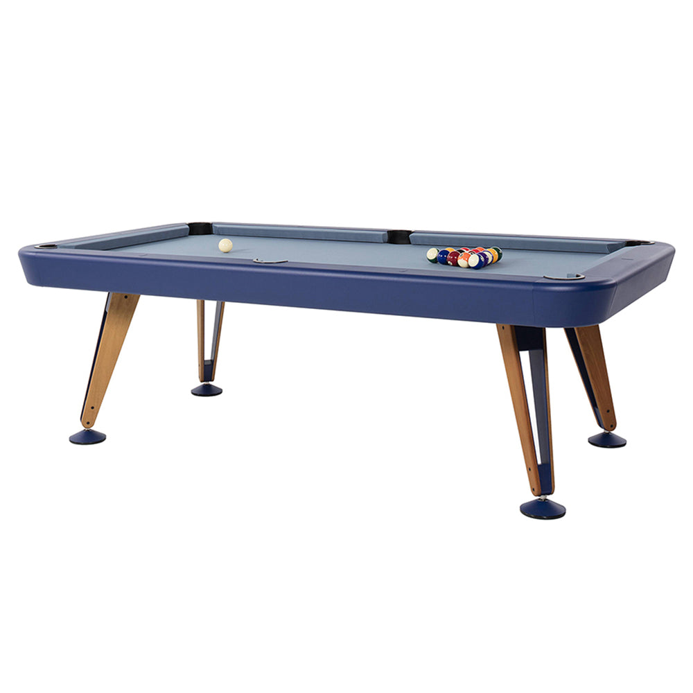 Diagonal Pool Table: 8 Feet + Blue + Grey Blue + Oak
