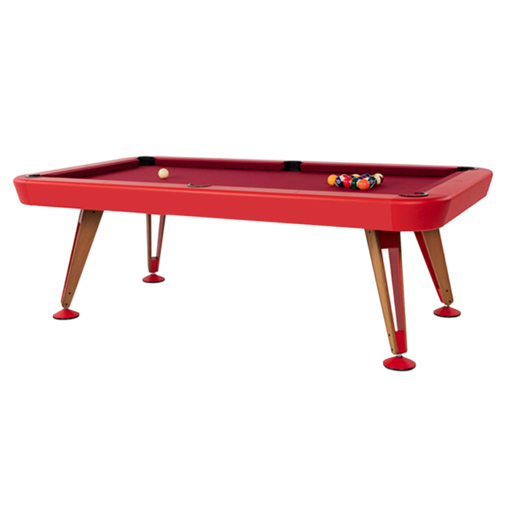 Diagonal Pool Table: 7 Feet + Red + Classic Red + Oak