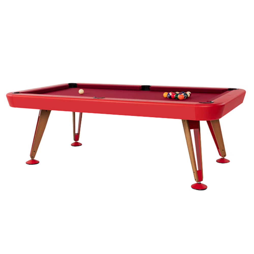Diagonal Pool Table: 8 Feet + Red  Burgandy + Oak