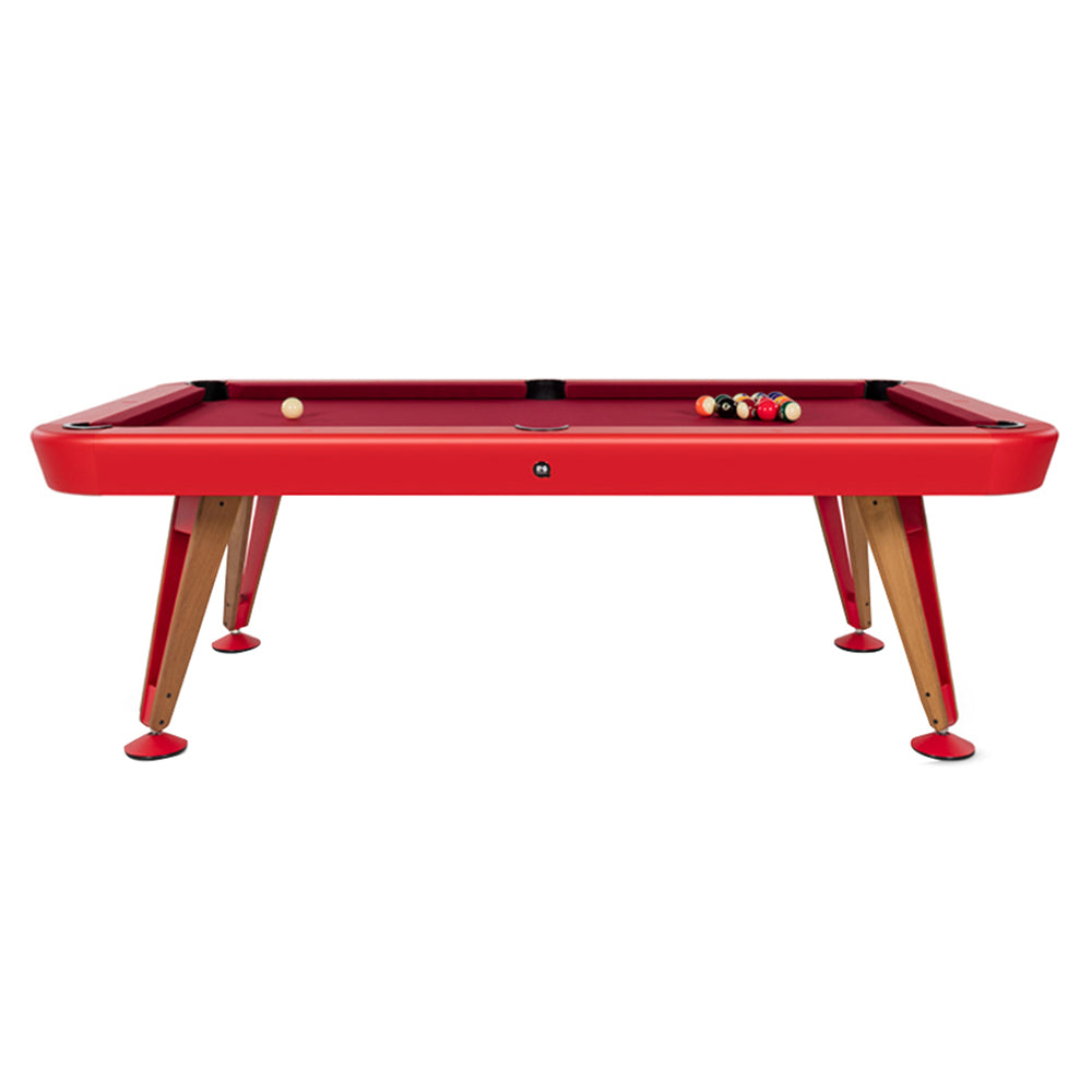 Diagonal Pool Table: 7 Feet + Red + Classic Red + Oak