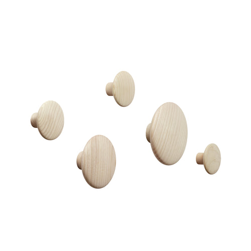 Dots Wall Hooks: Set of 5 + Oak
