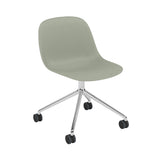 Fiber Side Chair: Swivel Base with Castors + Recycled Shell + Polished Aluminum + Black + Dusty Green