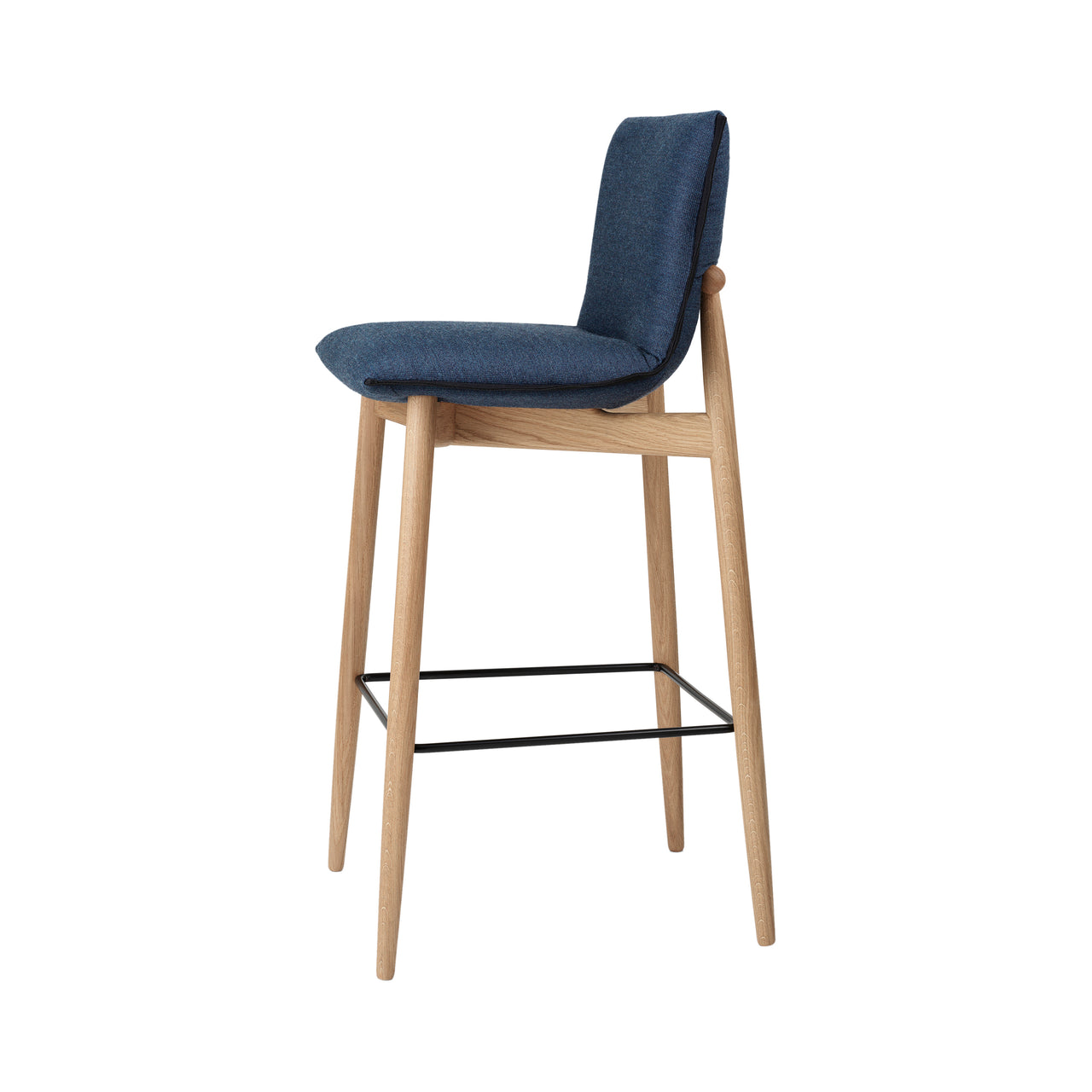 E006 Bar Stool: Black Powder-coated Steel + Black Edging Strip + Oiled Oak